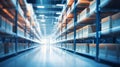 Blurred Background of filled High Storage Racks. Industrial Backdrop