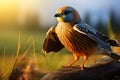 Blurred background frames a male kestrel in graceful mid flight, scenic