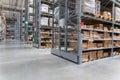 Blurred background image of Rows of shelves with goods boxes in modern industry warehouse store at factory warehouse storage Royalty Free Stock Photo