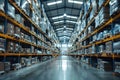 blurred background, interior of a large modern warehouse Royalty Free Stock Photo