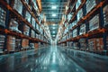 blurred background, interior of a large modern warehouse Royalty Free Stock Photo