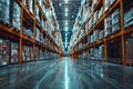 blurred background, interior of a large modern warehouse Royalty Free Stock Photo
