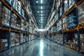 blurred background, interior of a large modern warehouse Royalty Free Stock Photo