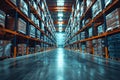 blurred background, interior of a large modern warehouse Royalty Free Stock Photo
