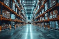 blurred background, interior of a large modern warehouse Royalty Free Stock Photo
