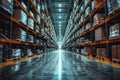 blurred background, interior of a large modern warehouse Royalty Free Stock Photo