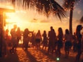 Blurred background of many people had fun at a beach party. Generative AI Royalty Free Stock Photo