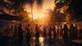 Blurred background of many people had fun at beach party in tropical nature Royalty Free Stock Photo