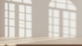 Blurred background, marble table with white stucco wall background with window light beam and shadow. Product presentation mock up Royalty Free Stock Photo