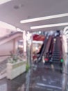 Blurred background with people in motion on escalators inside a modern shopping mall. Defocused commercial center indoors view Royalty Free Stock Photo