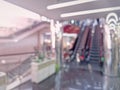 Blurred background with people in motion on escalators inside a modern shopping mall. Defocused commercial center indoors view Royalty Free Stock Photo