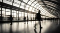 Blurred background of people in motion at a modern airport Royalty Free Stock Photo
