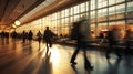 Blurred background of people in motion at a modern airport Royalty Free Stock Photo