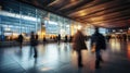 Blurred background of people in motion at a modern airport Royalty Free Stock Photo