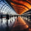 Blurred background of people in motion at a modern airport Royalty Free Stock Photo