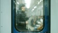 Blurred background people in the underground carriage. Royalty Free Stock Photo