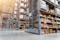 Blurred background picture of  Rows of shelves with goods boxes in modern industry warehouse store at factory warehouse storage Royalty Free Stock Photo