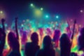 Blurred background revelry shindig. Night party with people are having fun in colorful spotlight at a nightclub