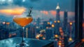 Blurred background of strawberry martini cocktail on a roof top bar background. A cocktail glass of red alcohol Royalty Free Stock Photo