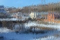 Blurred background: translucent frozen glass in winter with small cracks.