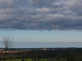 The blurred background with view from the tip of the Tippelsberg an dump in the city of Bochum, Ruhr area, Germany