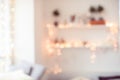 .blurred background wall with shelves and lights -Image Royalty Free Stock Photo