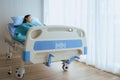 Blurred of beautiful patient asian women sleeping under blanket on sickbed at the hospital