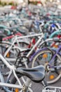 Blurred bicycles parking outdoor background Royalty Free Stock Photo