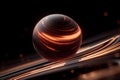 Blurred binary code forming shape of globe on dark background. Global programming and technology