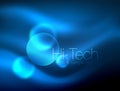 Blurred blue neon glowing circles, hi-tech modern bubble template, techno glowing glass round shapes or spheres Royalty Free Stock Photo