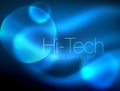 Blurred blue neon glowing circles, hi-tech modern bubble template, techno glowing glass round shapes or spheres Royalty Free Stock Photo