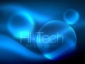 Blurred blue neon glowing circles, hi-tech modern bubble template, techno glowing glass round shapes or spheres Royalty Free Stock Photo