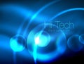 Blurred blue neon glowing circles, hi-tech modern bubble template, techno glowing glass round shapes or spheres Royalty Free Stock Photo