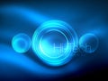 Blurred blue neon glowing circles, hi-tech modern bubble template, techno glowing glass round shapes or spheres Royalty Free Stock Photo