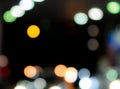 Blurred blue, orange, green, red, and white bokeh  abstract background. Blur bokeh on dark background. City light in the night. Royalty Free Stock Photo