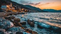 Blurred bokeh background with serene sunset vistas and tranquil vacation settings for travel