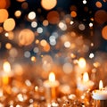 Blurred bokeh, bright candle lights, lighting on a dark background - AI generated image