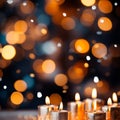 Blurred bokeh, bright candle lights, lighting on a dark background - AI generated image