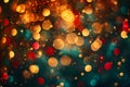 Blurred bokeh circle lights. Abstract colorful gradient green, yellow and red glitter sparkle background Royalty Free Stock Photo