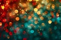 Blurred bokeh circle lights. Abstract colorful gradient green, yellow and red glitter sparkle background Royalty Free Stock Photo