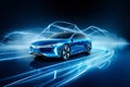 Blurred bokeh effect with autonomous vehicles and electric car charging stations for auto design Royalty Free Stock Photo