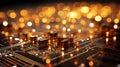 Blurred bokeh effect with binary code and computer circuitry for futuristic tech design Royalty Free Stock Photo