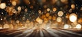 Blurred bokeh effect of a broadway theater stage with elegant chandeliers and grand curtain Royalty Free Stock Photo