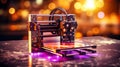 Blurred bokeh effect 3d printer creating intricate object with layer by layer precision Royalty Free Stock Photo