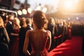 Blurred bokeh effect at a movie premiere with celebrities, red carpet, and flashing cameras