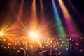 Blurred bokeh effect of a vibrant concert stage with colorful lights and crowd in background Royalty Free Stock Photo