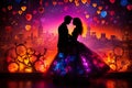Blurred bokeh lights with vibrant stage silhouettes energetic entertainment backdrop