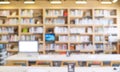 Blurred bookshelf in library room
