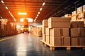 Blurred business background Blurry warehouse on soft bokeh background Transporting product boxes.by Generative AI