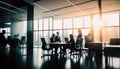 Blurred business people in glass office. business people in modern office. group of business people sitting around table and